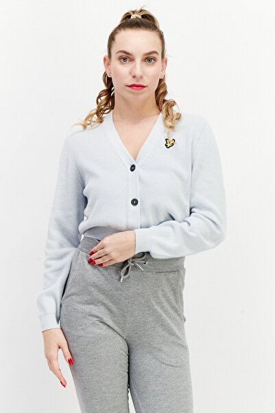 Lyle & Scott كارديجان نسائي قصير بأكمام طويلة ورقبة على شكل حرف V ومطرز بشعار...