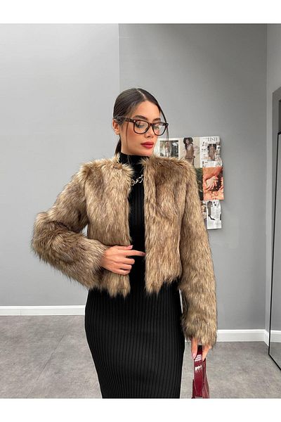 ESRAHELVACI Blană scurtă de culoare dublă fără guler