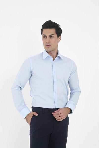 Brianze Light Blue Tie Collar Slim Fit Shirt