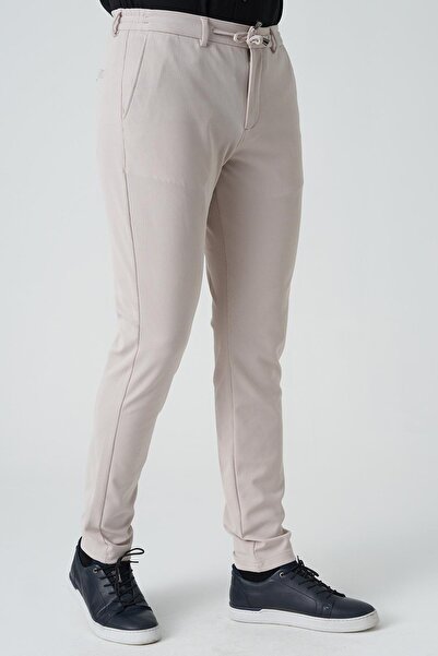 White Stone Barreiro P1036 Slim Fit Twis Bağcıklı Likralı Jogger Pantolon Bej