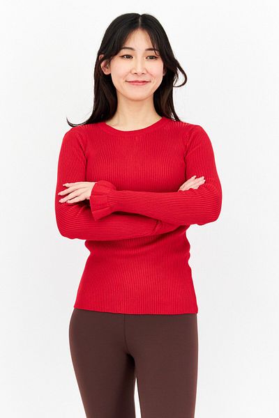 Tahari Women Crew Neck Rib Sweater, Red