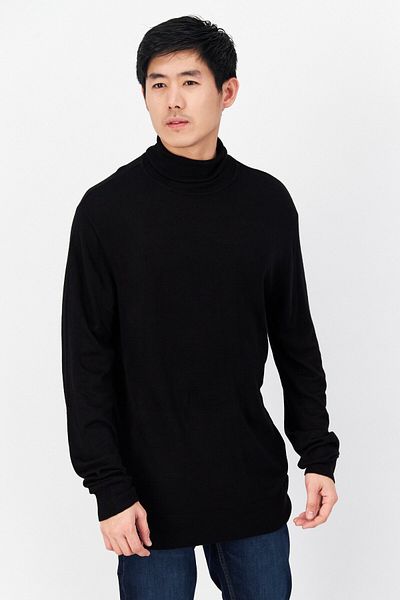 French Connection Men High Neck Long Sleeve Knitted Sweater, Black