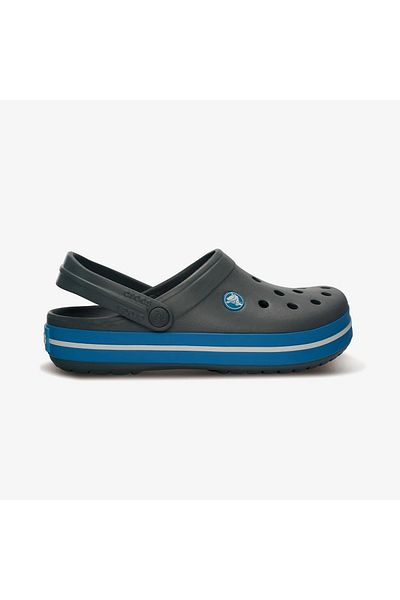 Crocs Dunkelgraue Unisex-Hausschuhe mit Crocband-Kante und blauen und weißen Streifen