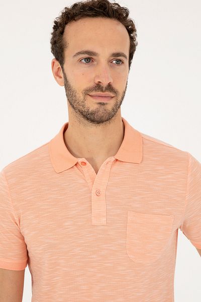U.S. Polo Assn. Ανδρικό μπλουζάκι σολομού με λαιμόκοψη με λεπτή εφαρμογή 50279560 -vr047