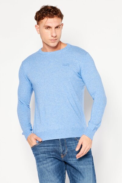 Cavalli Class Men Round Neck Long Sleeve Brand Logo Sweater, Blue