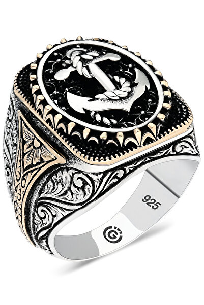 OTTOTESBİH Erkek Denizci Çapa Model Erkek Yüzük 925 Ayar Gümüş Yüzük