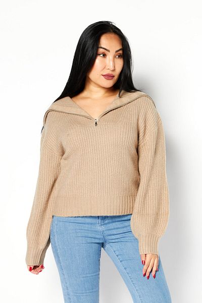 French Connection Women V-neck Knitted Sweater, Heather Camel
