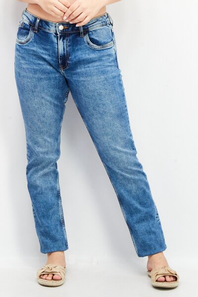 edc Women Slim Fit Mid Rise Washed Stretchable Jeans, Blue