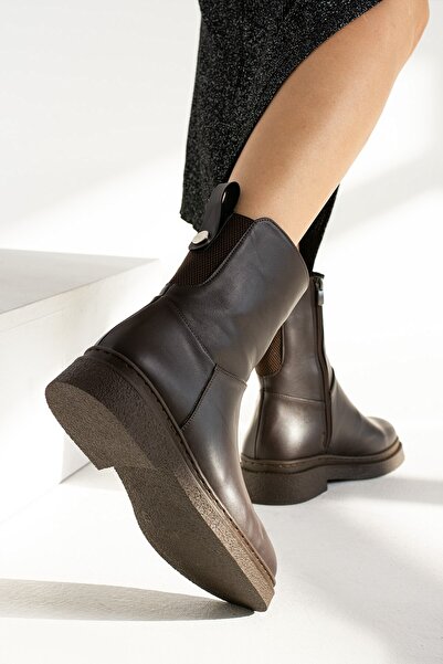 Seniorah Γυναικείες μπότες Cameli Brown Skin Inside Plush