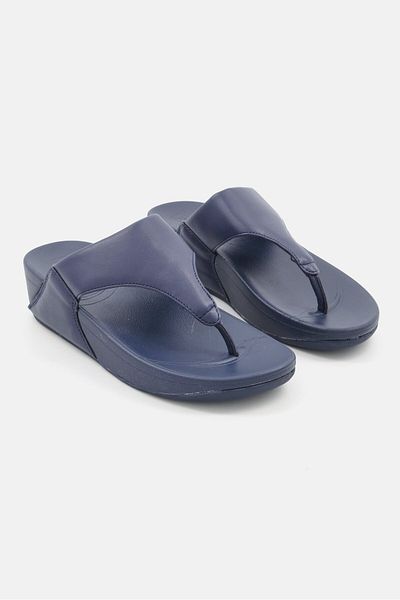 XOXO Women Leather Upper Slip On Casual Slippers, Navy