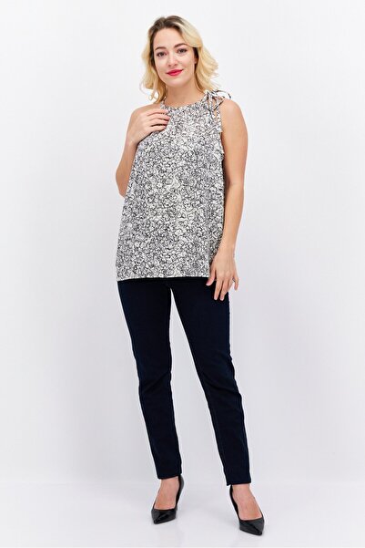 Esprit Women Tie Neck Sleeveless Allover Print Blouse, Black