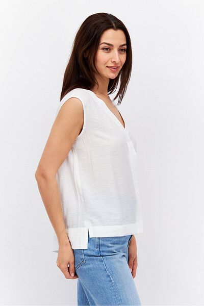 Esprit Women V Neck Sleeveless Textured Blouse, White