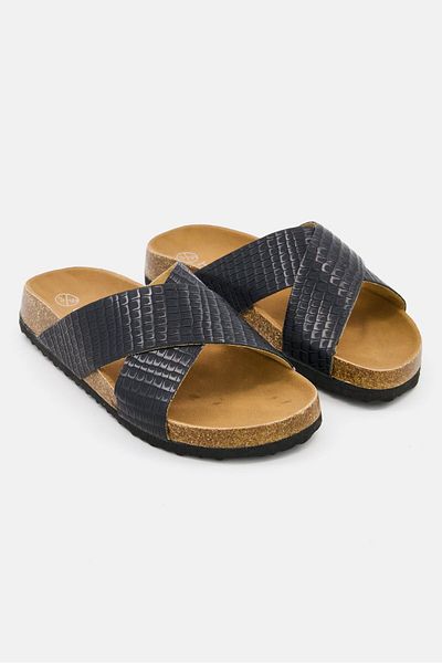 BOOHOO Women Crossover Foot Bed Slides, Black