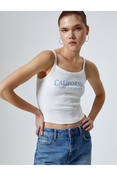 Koton Thin Strap Athlete College Printed Ribbed Cotton