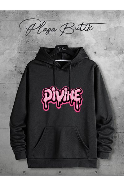 Plaza Butik Hanorac oversize cu glugă unisex cu imprimeu divin