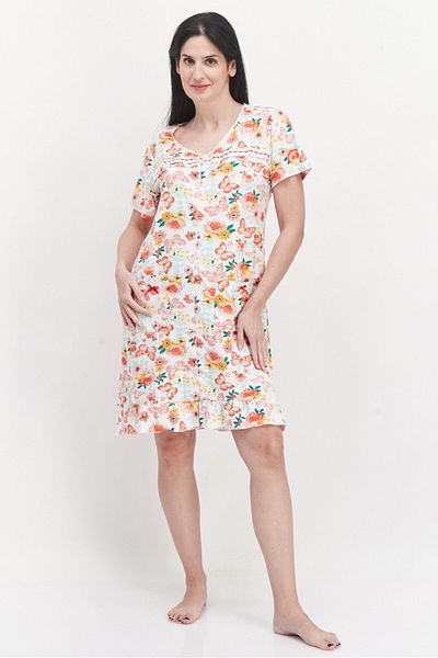 Miss Lillian Women Floral Short Sleeve Slip Dress, Red Combo