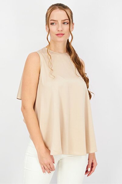 Stella McCartney Women Crew Neck Sleeveless Solid Draped Top, Beige