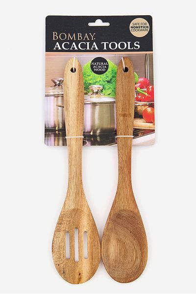 Bombay Set of Slotted Spoon And Solid Spoon, Brown