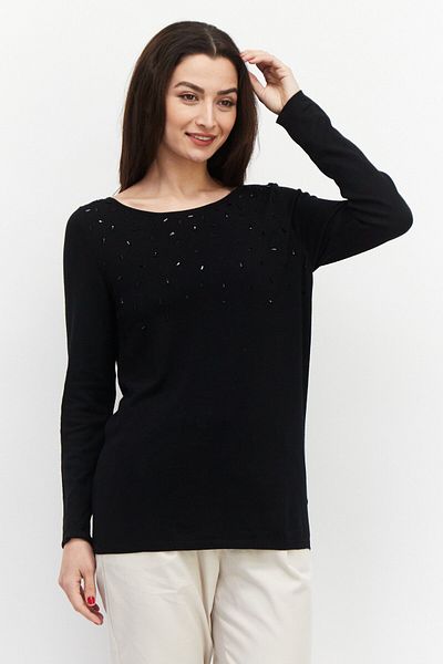 Esprit Women Boat Neck Textured Sweaters, Black