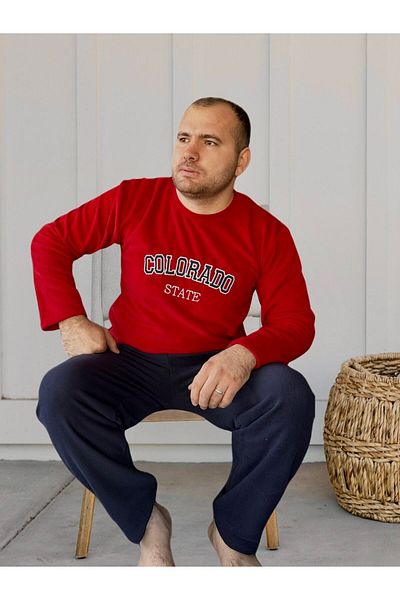 Sude HOMEWEAR Ανδρικό Σετ Πυτζάμες Fleece Plus Size με τσέπες