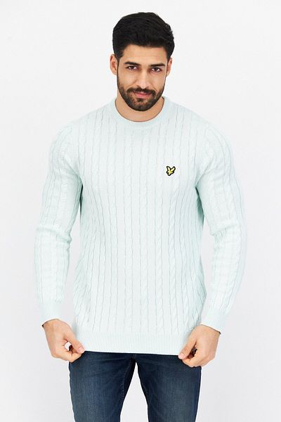 Lyle & Scott Men Crew Neck Ribbed Long Sleeve Printed Sweaters, Turquoise