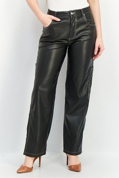 Don't Call Me Jennyfer Women Regular Fit Plain Leather Pants, Black