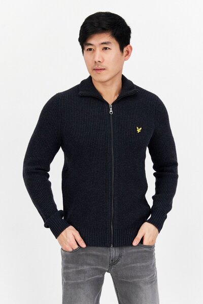 Lyle & Scott Men Spread Neck Long Sleeve Knitted Cardigan, Navy