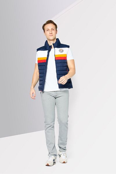 Ellesse x Michael Kors Men High Neck Sleeveless Brand Logo Vest Jacket, Multicolorblue