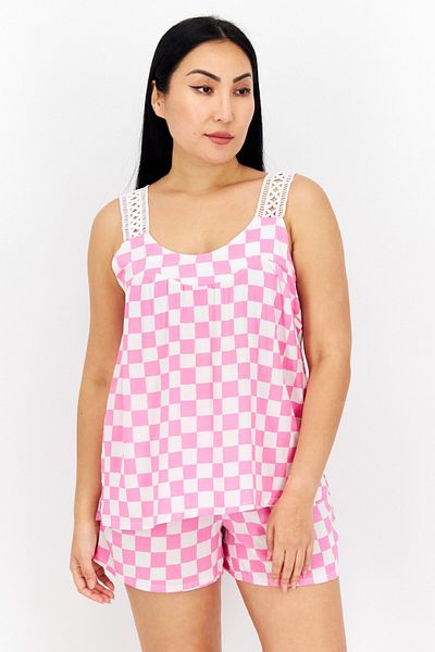 Kensie Women 2 Pcs Checkered Sleepwear Set, Pink