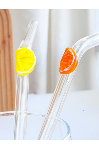 FASİON مجموعة من شفاطات زجاجية مكونة من قطعتين مع أشكال برتقالية وليمون