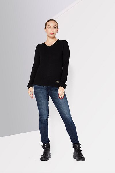 Cavalli Class Women V Neck Long Sleeve Brand Logo Sweater, Black