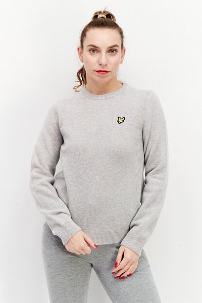 Lyle & Scott Women Crew Neck Embroidered Logo Knitted Sweater, Heather Grey