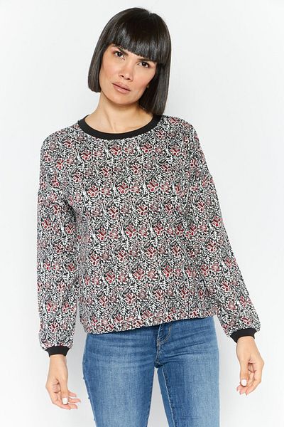 Etam Women Allover Print Long Sleeve Sweater, Black