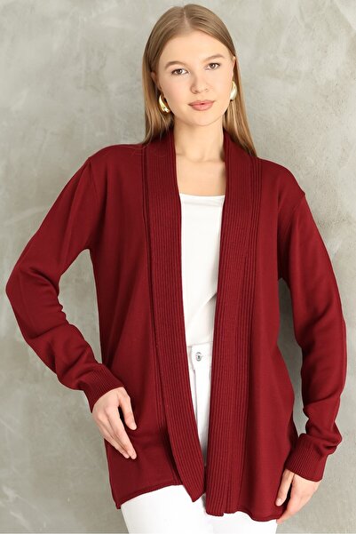 VEGENZE Women's Burgundy Corded Long Cardigan