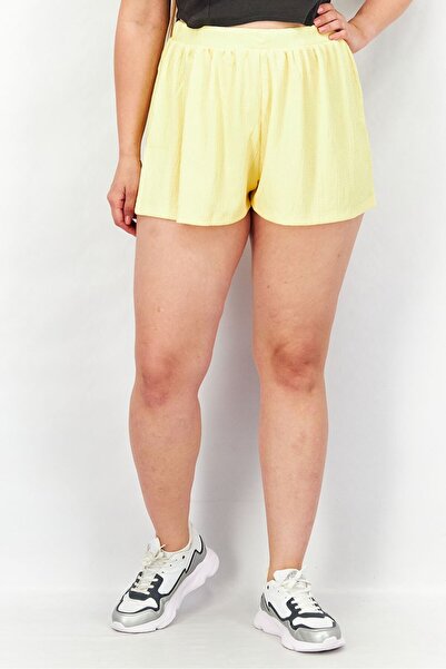 ASOS Women Textured Drawstring Shorts, Yellow