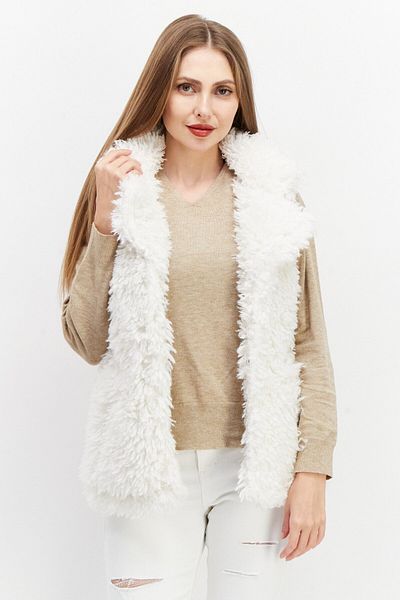 Weekend Routine Women Faux Fur Vest Jacket, White