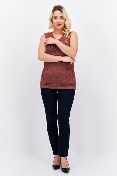 Esprit Women Round Neck Sleeveless Knitted Top, Maroon