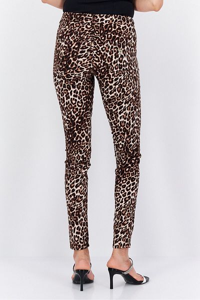 Guess Women Skinny Fit Leopard Print Straight Leg Pants, Brown Combo
