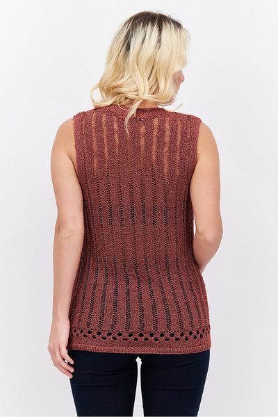 Esprit Women Round Neck Sleeveless Knitted Top, Maroon