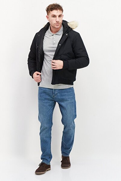 French Connection Men Faux Fur Hooded Plain Puffer Jacket, Black