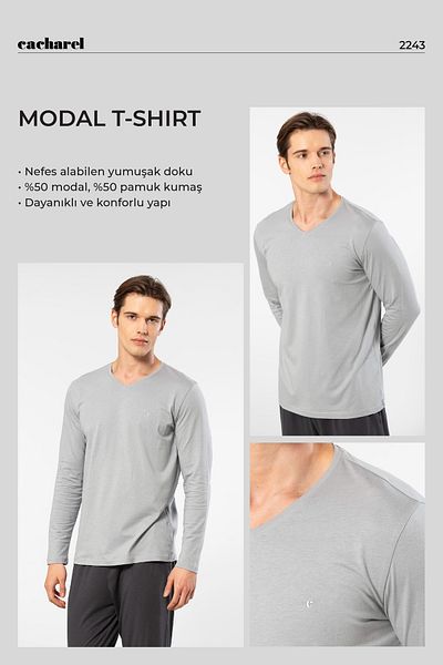 Cacharel 2243 Tricou cu decolteu în V din bumbac modal pentru bărbați