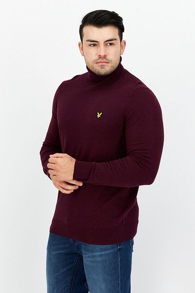 Lyle & Scott Men High Neck Embroidered Logo Sweater, Dark Maroon