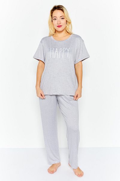 Rae dunn Women 2 Piece Set Printed Pajama, Grey