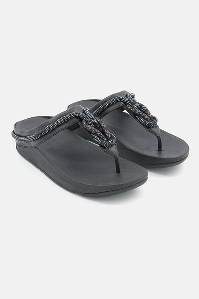 Fitflop Women Fino Crystal Chord Slip On Slandals, Black