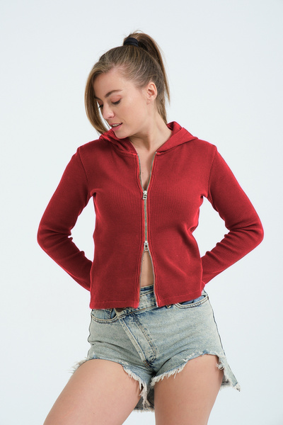 Owut Collection Women's Double Zipper Detailed Hooded Cardigan