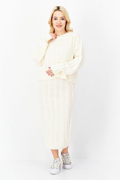 Brave Soul Ivory Women's Knitted Sweater and Midi Skirt 2 Piece Set