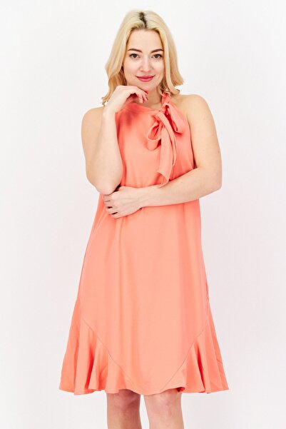 CECE Women Halter Godet Mini Dress, Coral