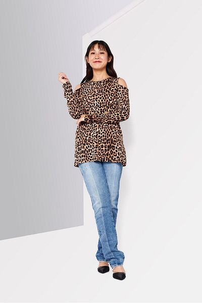 Michael Kors Women Round Neck Long Sleeves Cut Out Printed Top, Brown