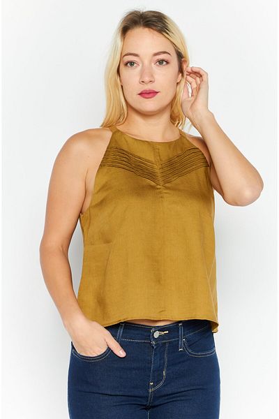 Esprit بلوزة نسائية سادة بدون أكمام ورقبة دائرية، زيتوني