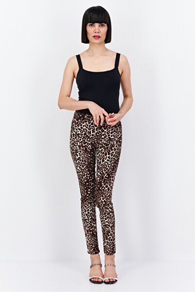 Guess Women Skinny Fit Leopard Print Straight Leg Pants, Brown Combo